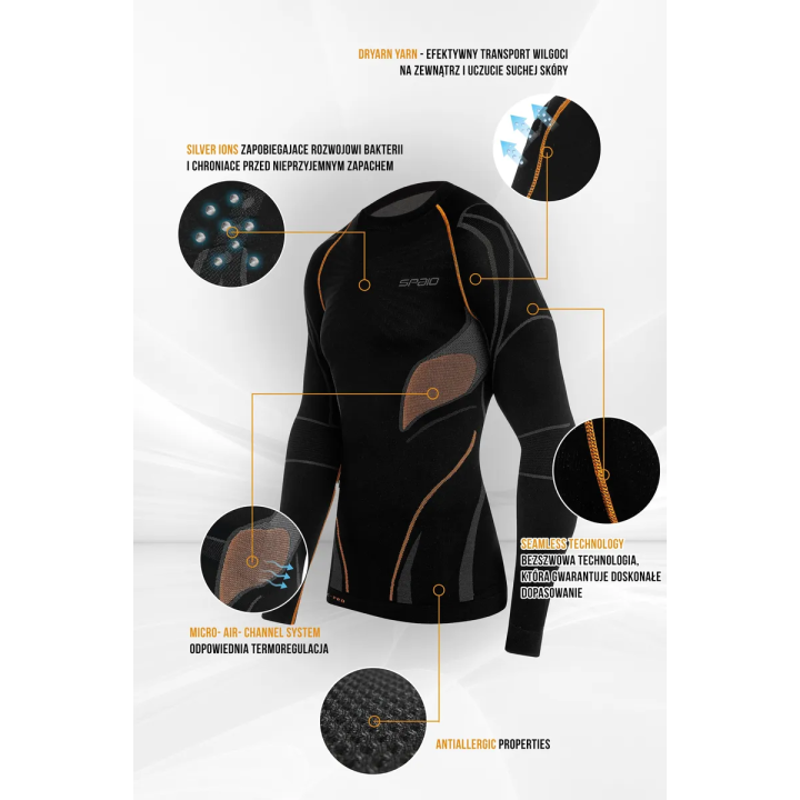 Spaio Extreme Pro - black/orange - koszulka termoaktywna ocieplająca