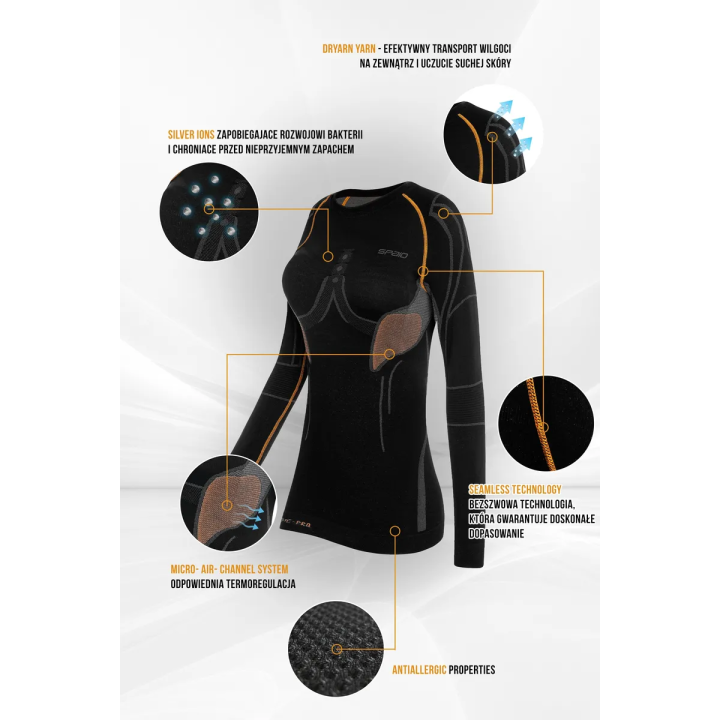 Spaio Extreme Pro Lady - black/orange - damska koszulka termoaktywna ocieplająca