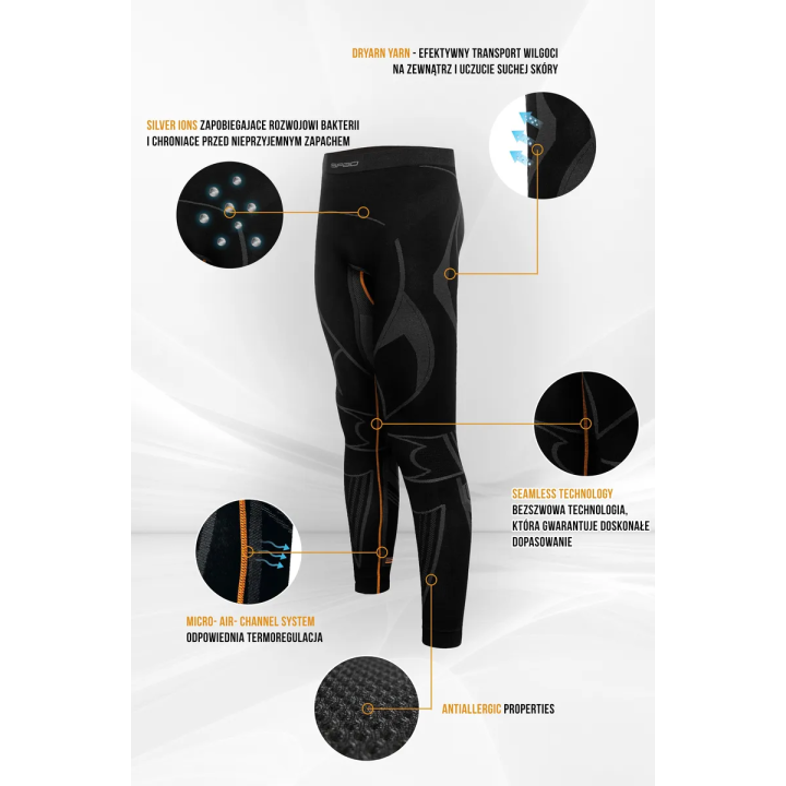 Spaio Extreme Pro - black/orange - męskie getry termoaktywne ocieplające