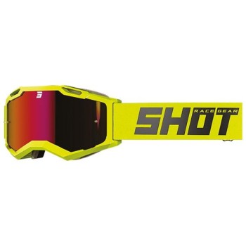 Shot Iris 2.0 - solid neon yellow glossy / iridium lens - gogle offroad/cross/enduro z tęczowym, lustrzanym wizjerem
