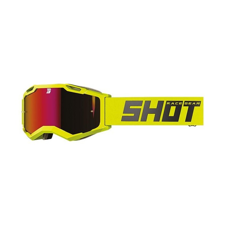 Shot Iris 2.0 - solid neon yellow glossy / iridium lens - gogle offroad/cross/enduro z tęczowym, lustrzanym wizjerem