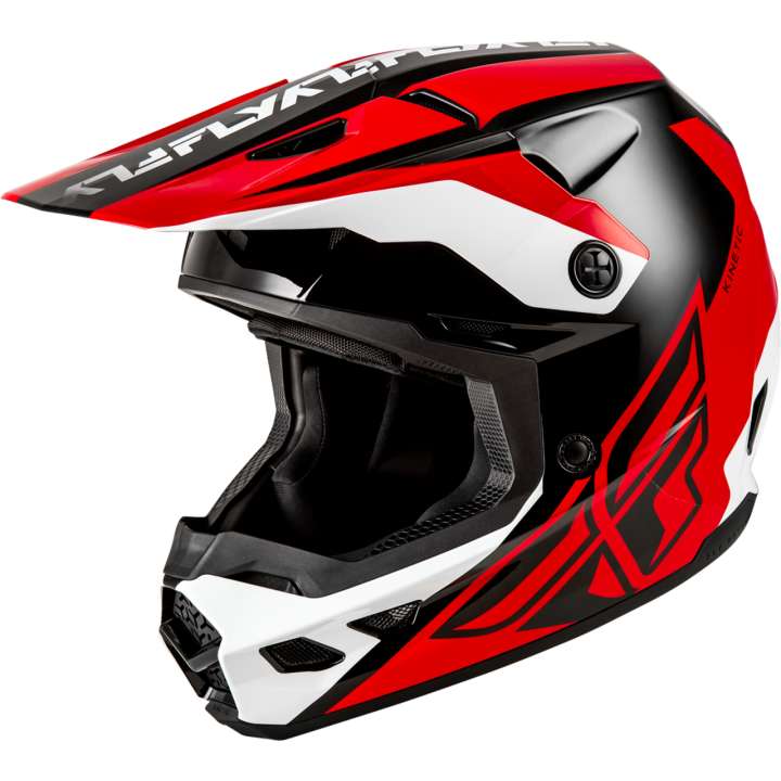 lekki, bezpieczny crossowy Fly Kinetic - crest red / white / black - kask crossowy, ATV, motocyklowy