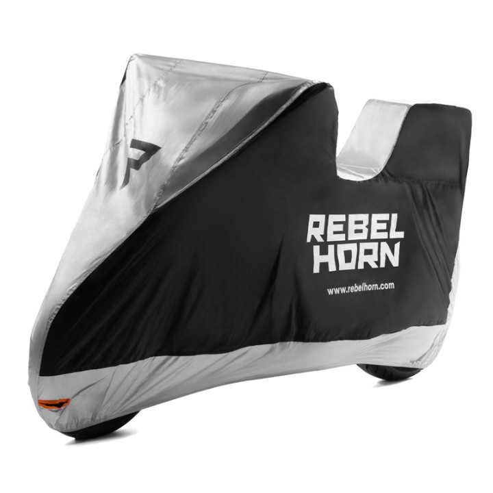 Pokrowiec na motocykl Rebelhorn Shelter z miejscem na kufer - black / silver