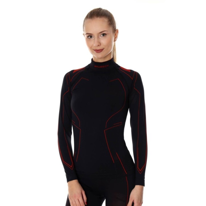 Brubeck Cooler - black / red - letnia damska koszulka termoaktywna motocyklowa / trekkingowa / turystyczna / sportowa