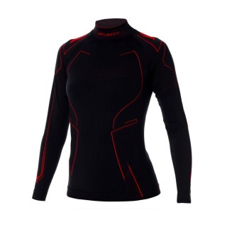 Brubeck Cooler - black / red - letnia damska koszulka termoaktywna motocyklowa / trekkingowa / turystyczna / sportowa