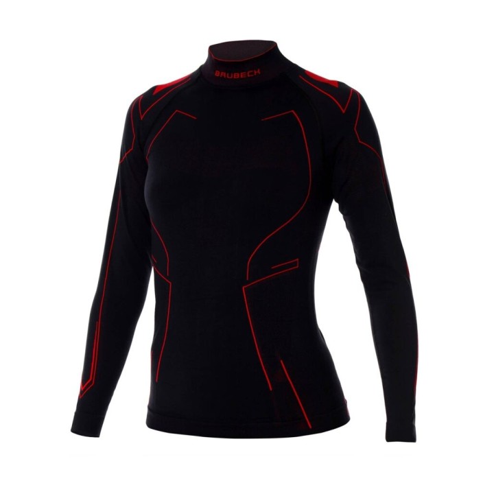 Brubeck Cooler - black / red - letnia damska koszulka termoaktywna motocyklowa / trekkingowa / turystyczna / sportowa