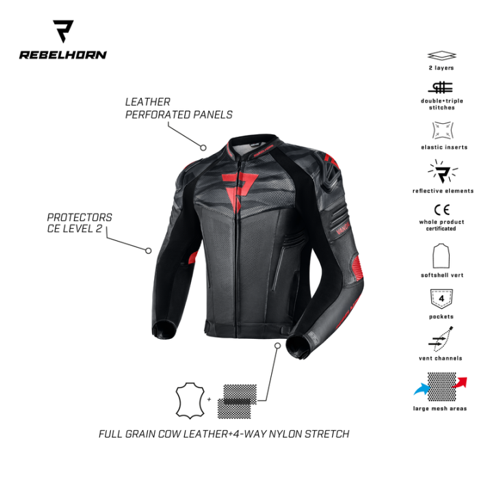 Skórzana, wygodna kurtka sportowa bez garba, z dodatkową kamizelką softshell